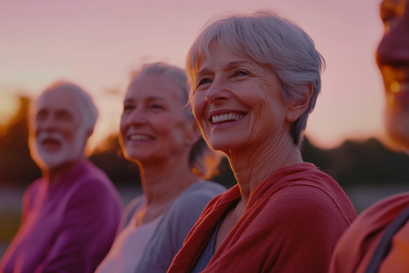 Активні літні люди займаються спортом на свіжому повітрі
